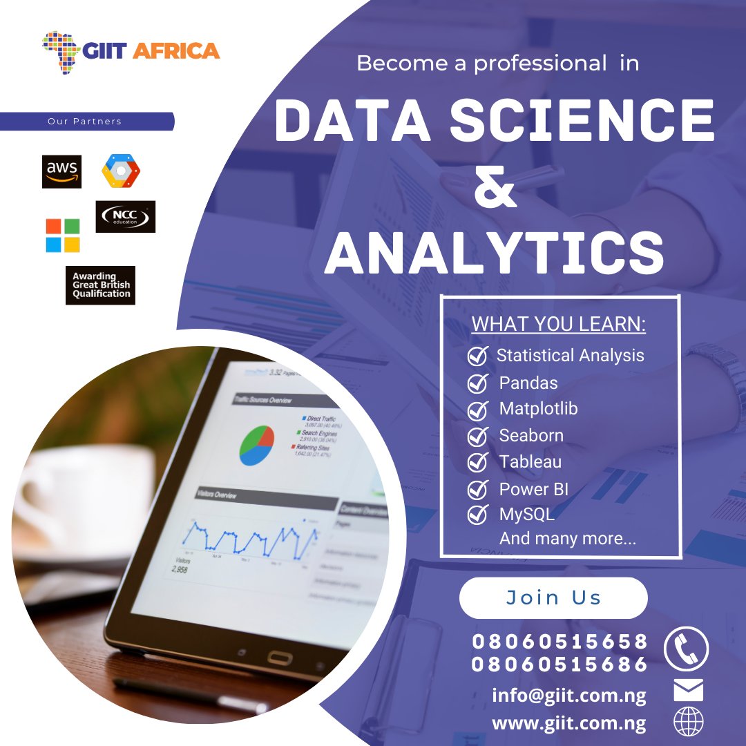 Enroll now, learn, get certified and be open to many job opportunities in any part of africa or the world as a whole 💯

#datascience #certification #datascienceeducation