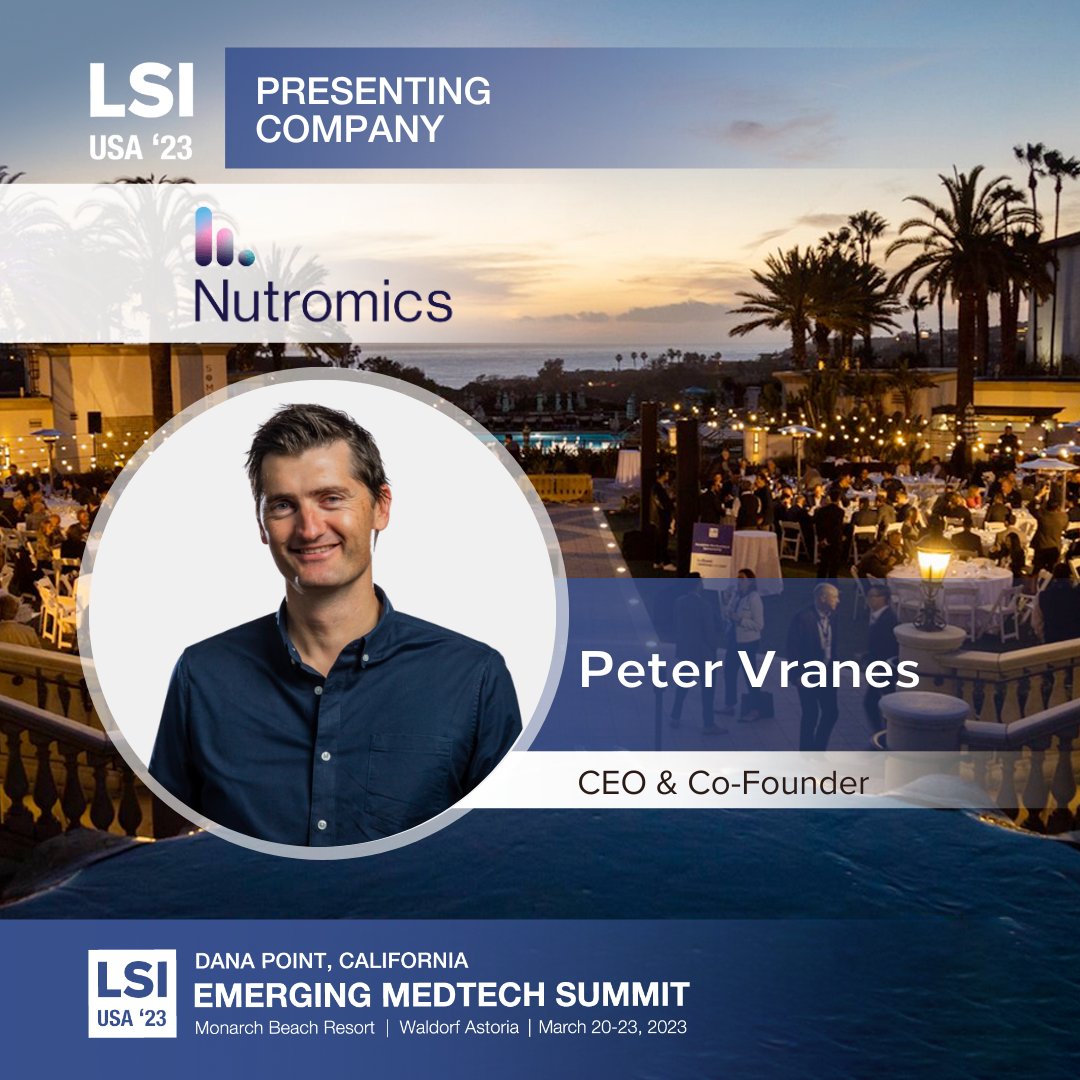 Please help us welcome our 5 newest Presenting Companies for #LSIUSA23👏
1. @Nutromics, Peter Vranes, CEO &amp; Co-Founder
→ Nutromics patch consists of DNA-based sensors coated on tips of microneedles, unlocking continuous &amp; real-time monitoring of many clinically relevant targets.