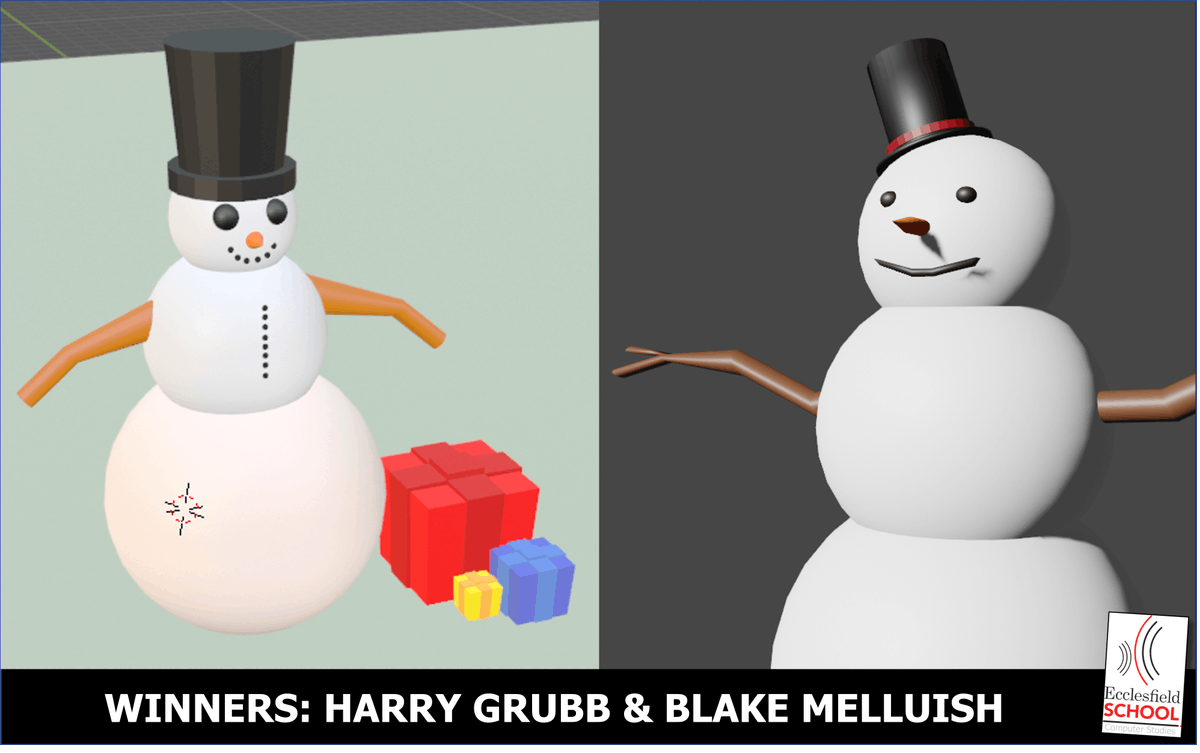 eccocomputing's tweet photo. We were amazed by the entries for our Y9 'Blender 3D Snowman' competition back in December. The winners are: Harry, Blake, Samson &amp; Roxy! Well done to all! https://t.co/clNUx1JFP2
