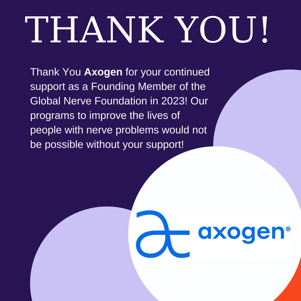 We are beyond grateful to <a href="/axogen/">axogen</a> for their continued support as a Founding Member of the GNF in 2023! Thank you for supporting our mission to improve the lives of people with nerve problems! 

#thankyou #nerve #improvinglives