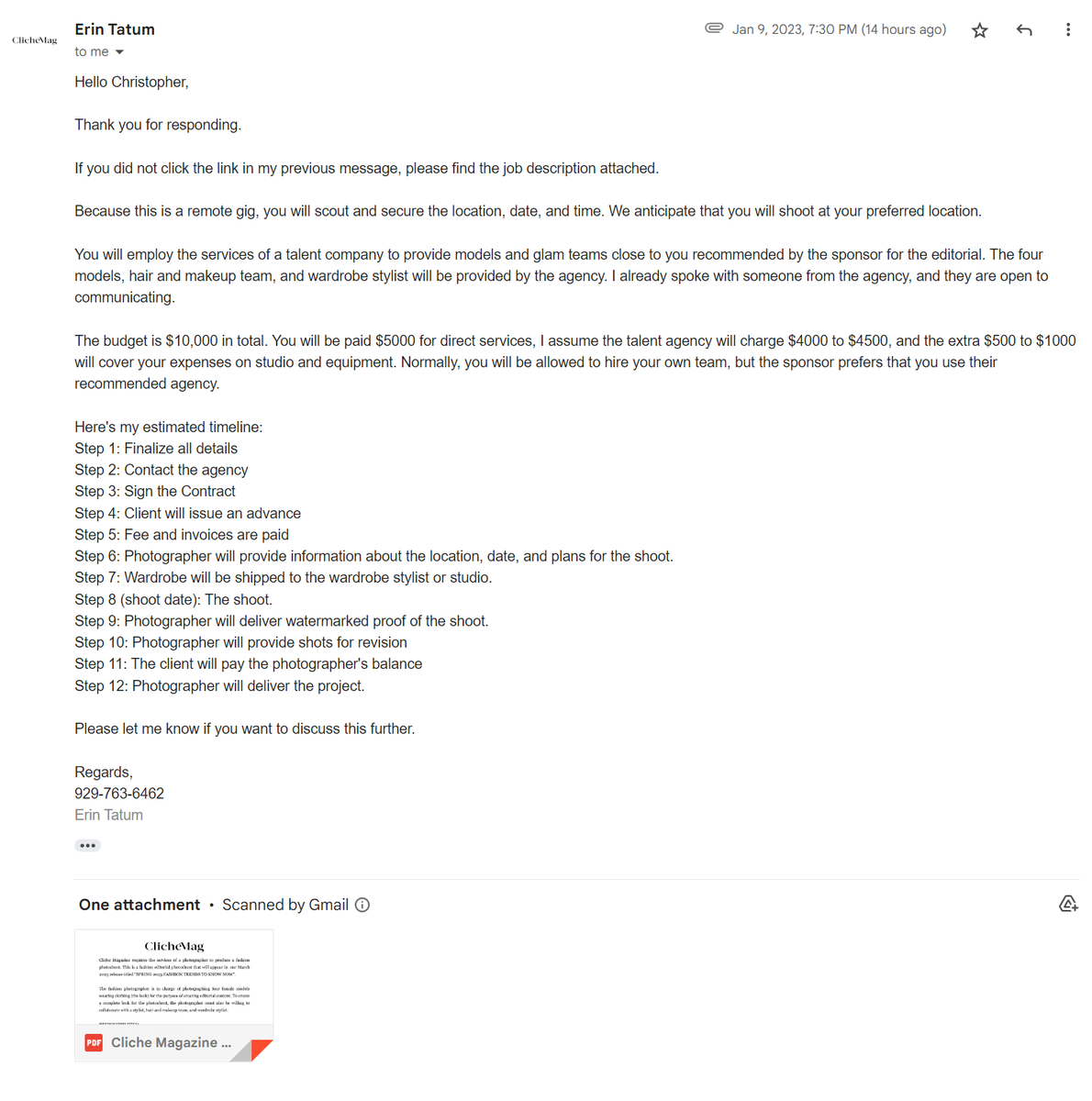 Chris_T_Ramos's tweet photo. Beware the scam photography email is making the rounds again.
#photography #ClicheMagazine #Scam https://t.co/URQDSHOzrt