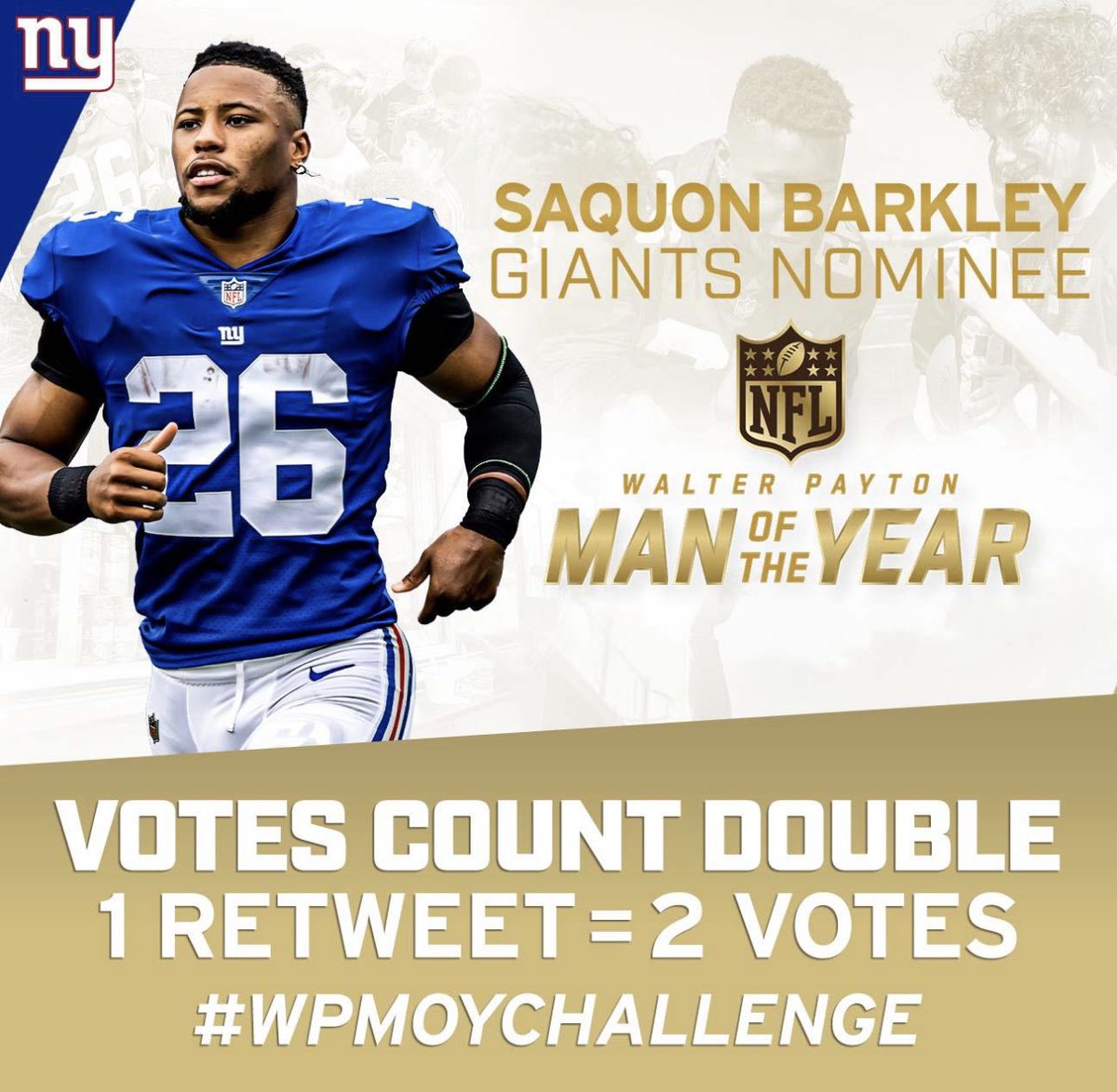 RT to help @saquon win the WPMOY Charity Challenge‼️ 1 RT = TWO VOTES #WPMOYChallenge + Barkley