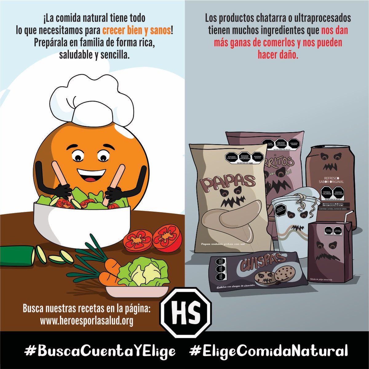 Esos villanos ¡Sí que dan miedo! se disfrazan de sabrosos y llenadores, pero en realidad son peligrosos para la salud. 

Hazles caso a los sellos y cómelos lo menos que puedas. 

#BuscaCuentaYElige #SiNoTieneSellosMejor #SeamosHeroesPorLaSalud 
#Nutricion