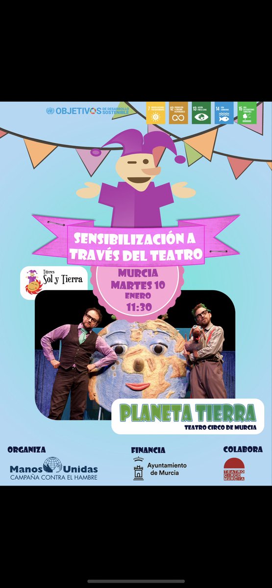 CeipCierva's tweet photo. 🎭Esta mañana nuestro alumnado de 3, 4 y 5 de primaria ha asistido al Teatro Circo para disfrutar de la obra de teatro Planeta Tierra 🌏
Gracias a @ManosUnidasONGD @AdeliaGlvez https://t.co/6TZjkErfH7