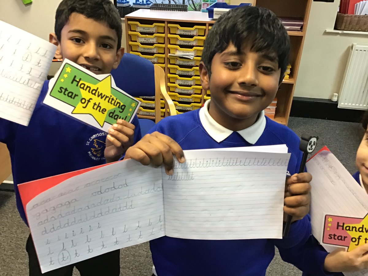 St_Chrysostoms's tweet photo. It’s Handwriting week in Year 2! Lots of children have won prizes for their super handwriting. We’re remembering to form our tall, small and tail letters correctly. https://t.co/KcmEZWZDRD