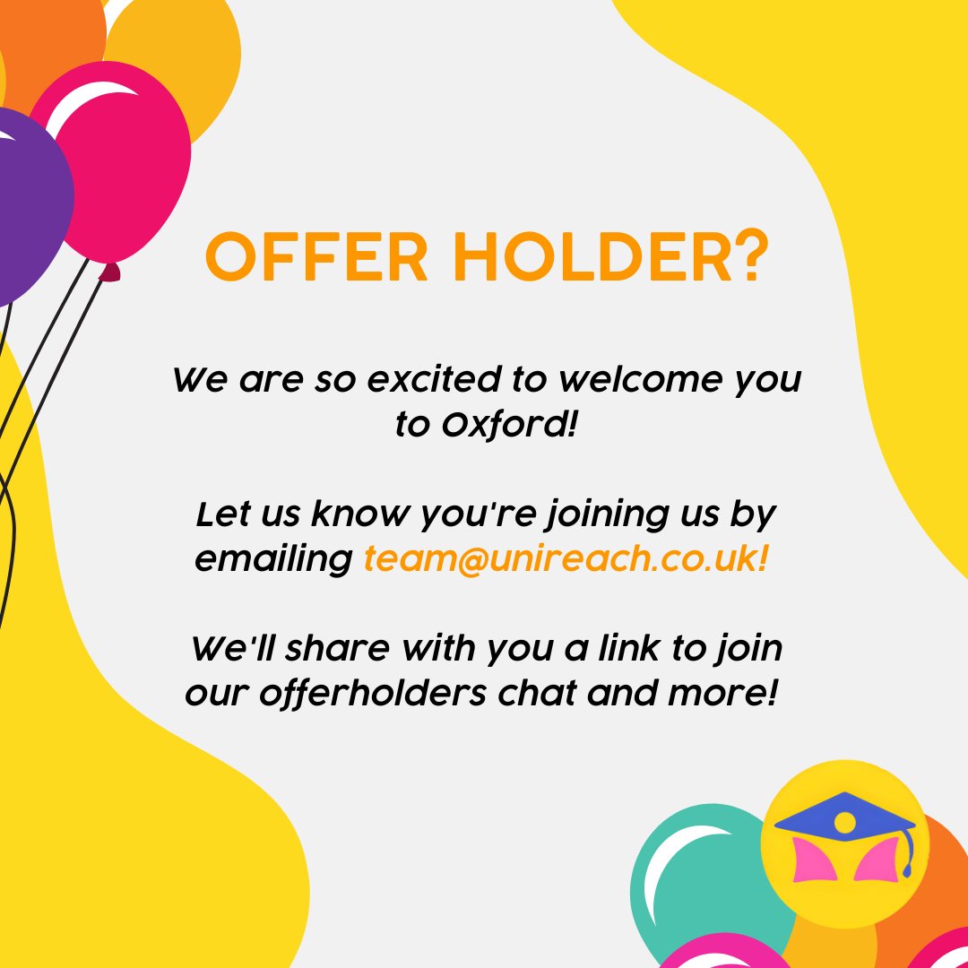 To all Oxford applicants: you should be so proud of yourself!🎉

Applying to Oxford is an incredibly challenging experience. Your perseverance is a testament to your determination and resilience. 

If you've received an offer, congratulations!
Let us know at team@unireach.co.uk