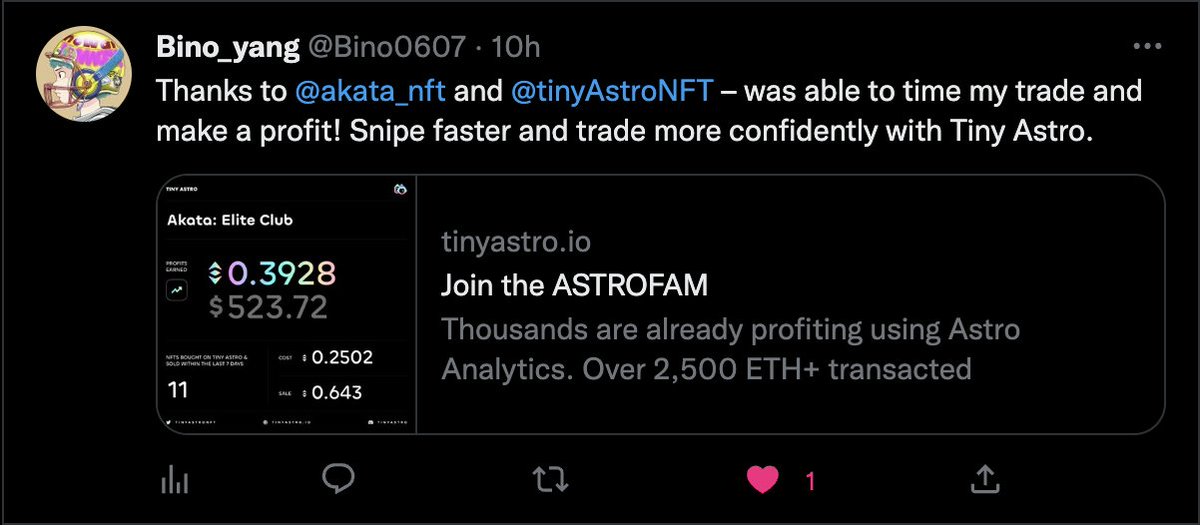 tinyastroNFT's tweet image. In just 2 weeks, our holders made over $120,000 in profits buying &amp;amp; sniping #NFTs through Astro Analytics and selling them within 7 days💰💰💰

Stop sleeping and JOIN the #ASTROFAM opensea.io/collection/tin…