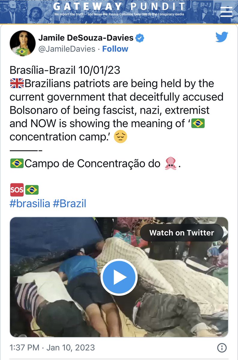 🇬🇧Thanks @gatewaypundit for showing what is happening in Brazil. 😔🆘🇧🇷 ——————- 🇧🇷Obrigada ao @gatewaypundit por estar mostrando o que está acontecendo no Brasil. 😔🆘🇧🇷 #brasilia #Brazil #ConcentrationCampInBrazil #CampoDeConcentração