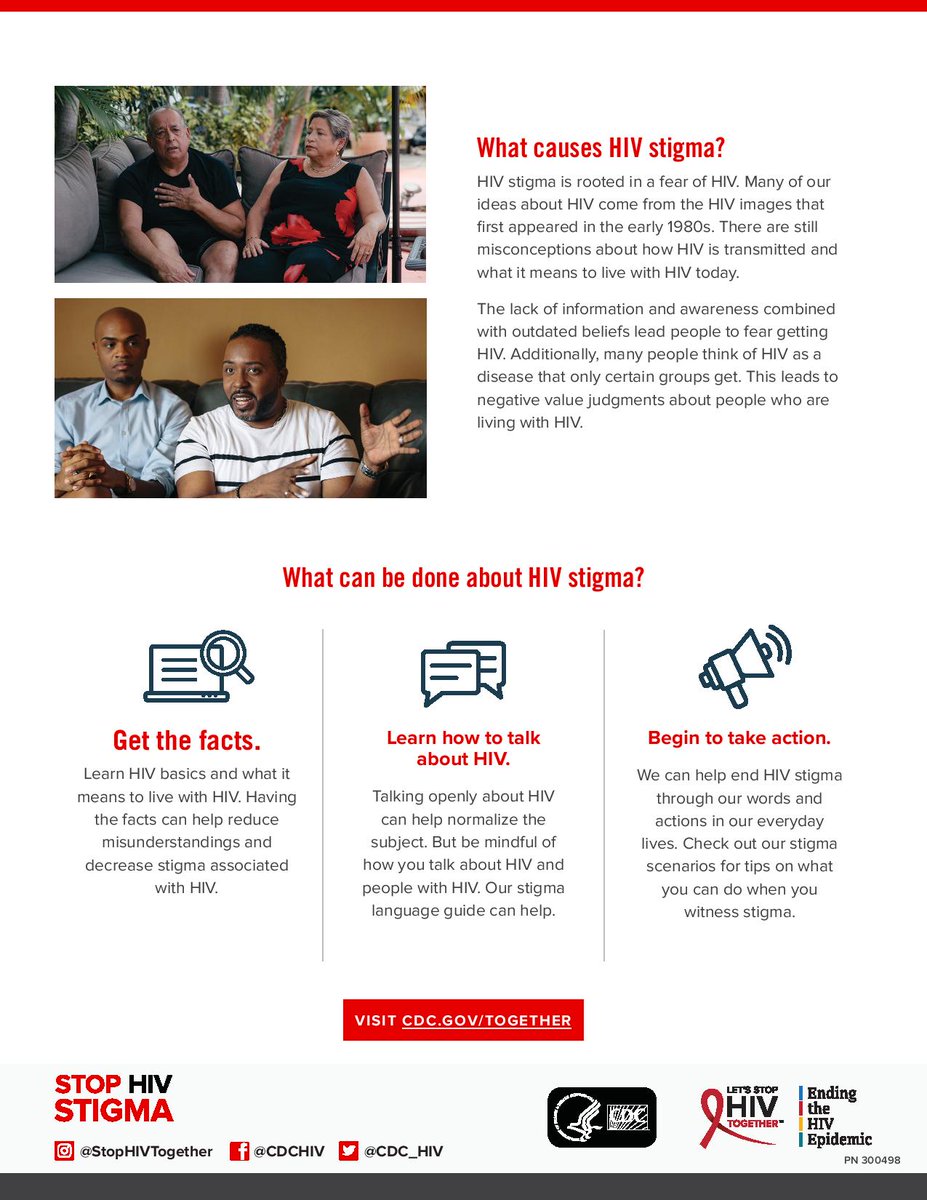 The CDC's 'Let's Stop HIV Together' campaign addresses HIV stigma and what can be done to stop it. 

Find tips, language guides, and more at: 

cdc.gov/stophivtogethe…

#LetsStopHIVTogether