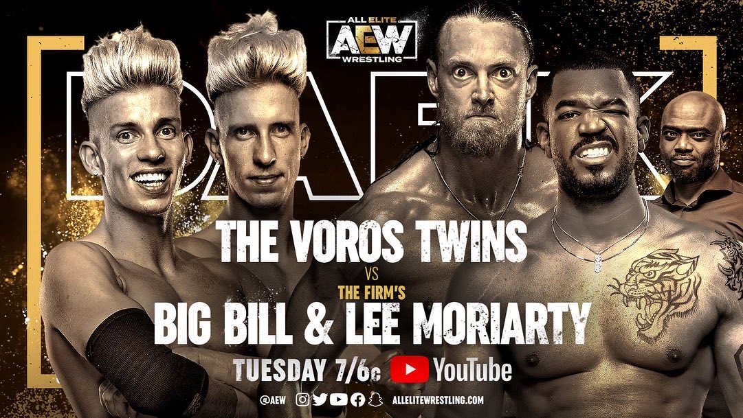 lionsgatedojo's tweet photo. Check out @AEW Dark tonight featuring a number of @lionsgatedojo wrestlers! Congratulations to @proTWilliams @thejudasicarus @SebWolfePRO @VorosTwins! https://t.co/i98pKDJDzK