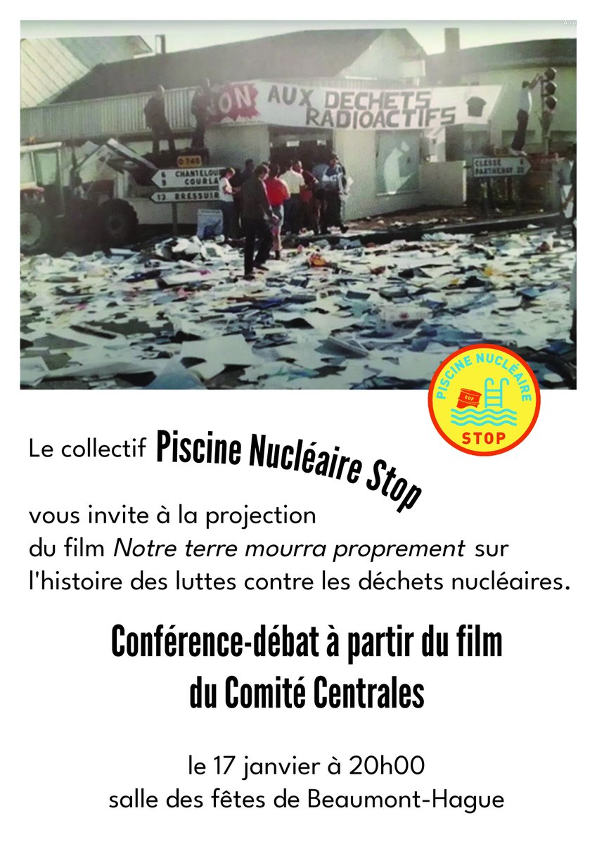 PiscineEdfStop's tweet photo. Mardi prochain projection à la salle des fêtes de Beaumont-Hague ! Un film face aux longs soirs d'hiver pour se raconter les belles heures de la lutte, passées et à venir ✊🔥📢 https://t.co/IP6NUVrqlz