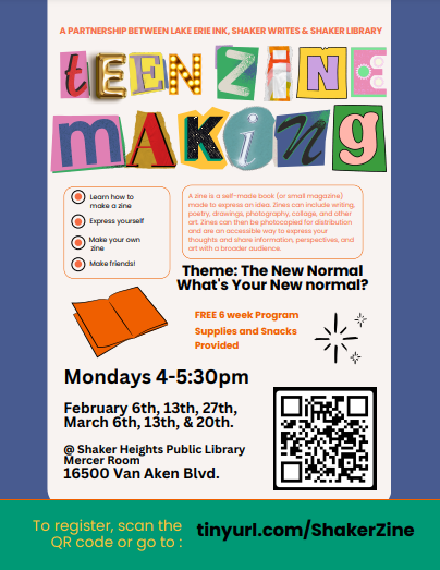 shakerwrites's tweet photo. We're partnering with Lake Erie Ink and the Shaker Library to offer a free 6-week zine making program for students! If you know anyone who might be interested in participating, please send this flyer to them. https://t.co/6azVn3IImu