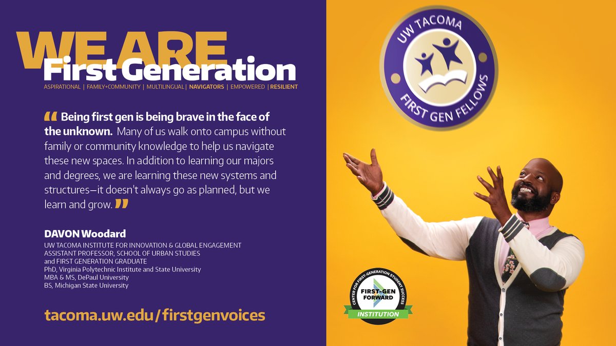 uwtfirstgen's tweet photo. Hey Huskies!

This weeks First Gen spotlight is Davon Woodard, he is a PhD graduate and an assistant professor at the school of urban studies. He believes that first gen students are brave in the face of the unknown . Congrats Davon!!! 🎉 https://t.co/P2p20QPz7a
