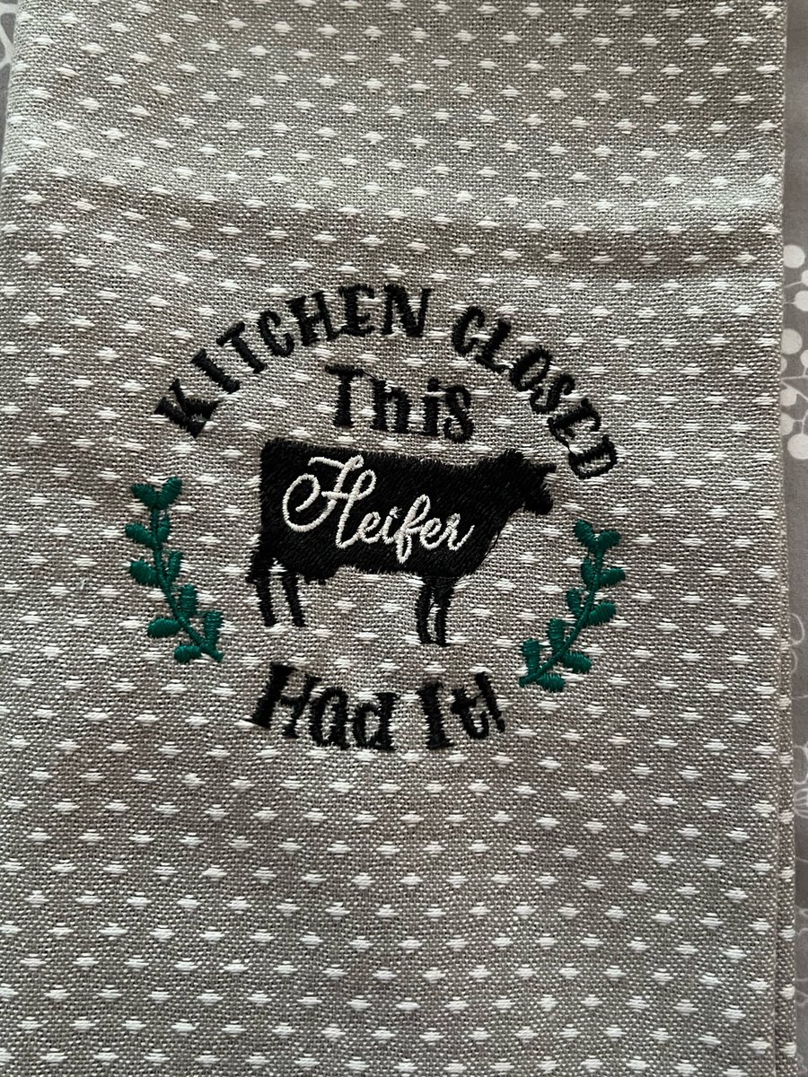Excited to share the latest addition to my #etsy shop: Hanging Embroidered Towel etsy.me/3vTKlaX #cotton #hangingtowel #kitchen #decor #embroidery #cow #green #black #waffleweave