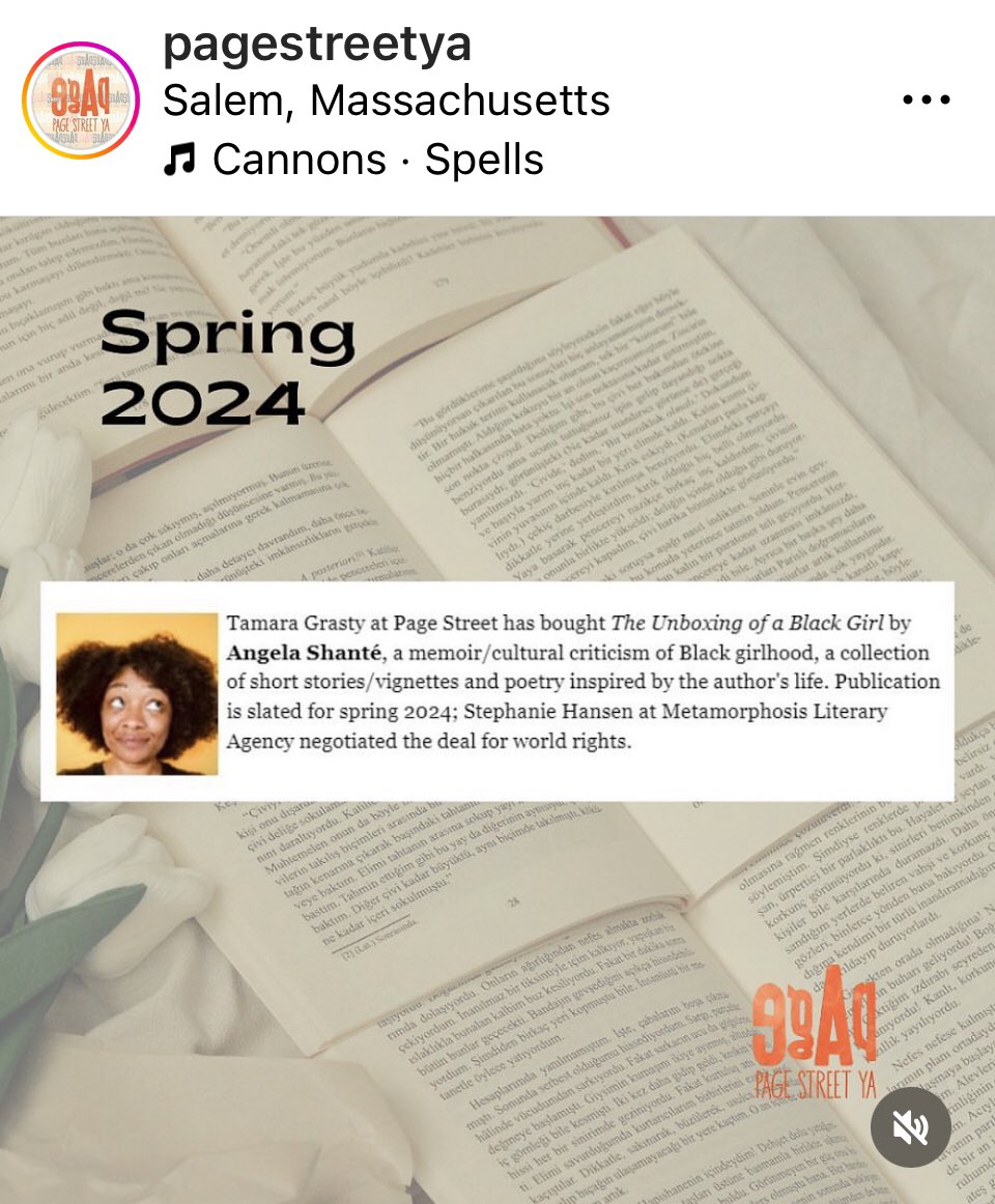 Coming in Spring 2024!

THE UNBOXING OF A BLACK GIRL by Angela Shanté.

This exciting title is a memoir/cultural criticism of Black girlhood, a collection of short stories/vignettes and poetry inspired by the author’s life 🌸 

#pagestreetya #ireadya #booktwt #blackstories