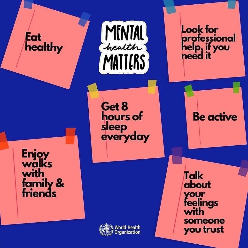 #MentalHealth is essential to our overall well-being and as important as physical health. ✅ Exercise regularly #BeActive ✅ Eat healthy foods ✅ Get enough sleep ✅ Limit alcohol intake ✅ Talk about your feelings #repost #WHO #mentalhealth Repost… instagr.am/p/CnPyYyRPXzG/