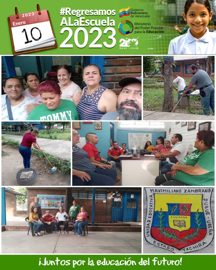 PERSONAL PRESENTE EN LA ESCUELA ESTADAL PROFESOR "MAXIMILIANO ZAMBRANO DUQUE" EL DÍA MARTES 10 DE ENERO DE 2023 <a href="/NicolasMaduro/">Nicolás Maduro</a> <a href="/dcabellor/">Diosdado Cabello R</a> <a href="/FreddyBernal/">Freddy Bernal</a> <a href="/_LaAvanzadora/">Yelitze Santaella</a> <a href="/Berzabethg1/">Berzabethgandicaoficial</a> <a href="/carrilloalcald1/">Jhon Carrillo</a> <a href="/charlychaves/">Charly Rojas Chaves</a> <a href="/NellyverLugo/">Nellyver Lugo</a> <a href="/AndersonORomero/">Anderson O Romero G</a> <a href="/IpasmeUrea1/">@IpasmeUreña</a> <a href="/williamsparada/">Williams Parada</a>