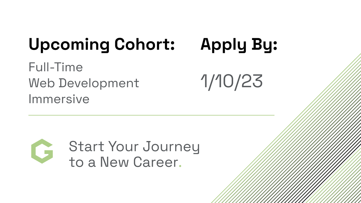 gracehopperfsa's tweet photo. Last call to apply for the upcoming #GraceHopperProgram Web Development Immersive! Gain the knowledge, experience, and portfolio needed to qualify for web developer roles in as little as 19 weeks. Apply now: https://t.co/4HeCedPlTy. https://t.co/Sb04lXXpgz