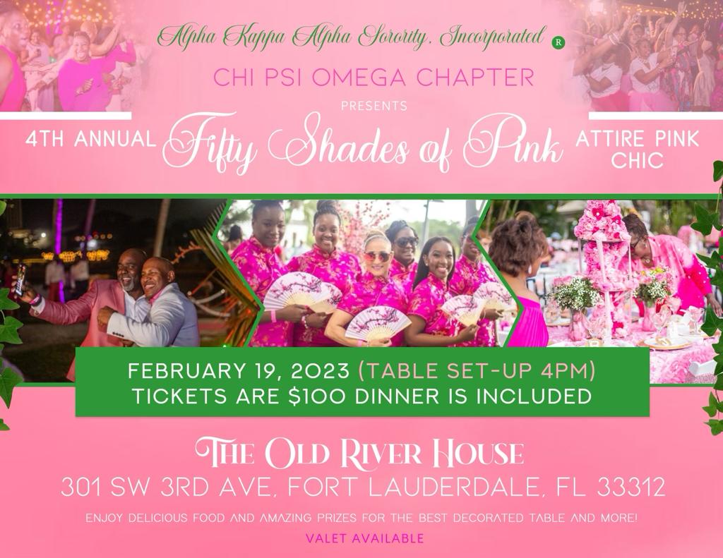 THE WAIT IS OVER! Fifty Shades of Pink is back in full effect! 

Let's celebrate the start of 2023 with the return of the best dinner on the river on February 19, 2023. 

This event sells out every year. So don't wait! Purchase your tickets on eventbrite TODAY!