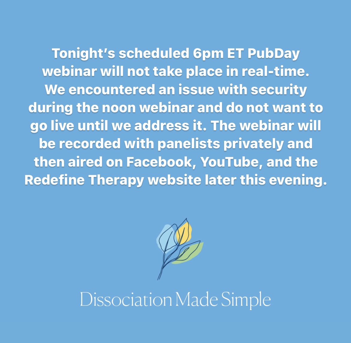 ttherapistrants's tweet photo. About tonight’s #PubDay webinar #DissociationMadeSimple @NAtlanticBooks https://t.co/1Hn4h1VPEj
