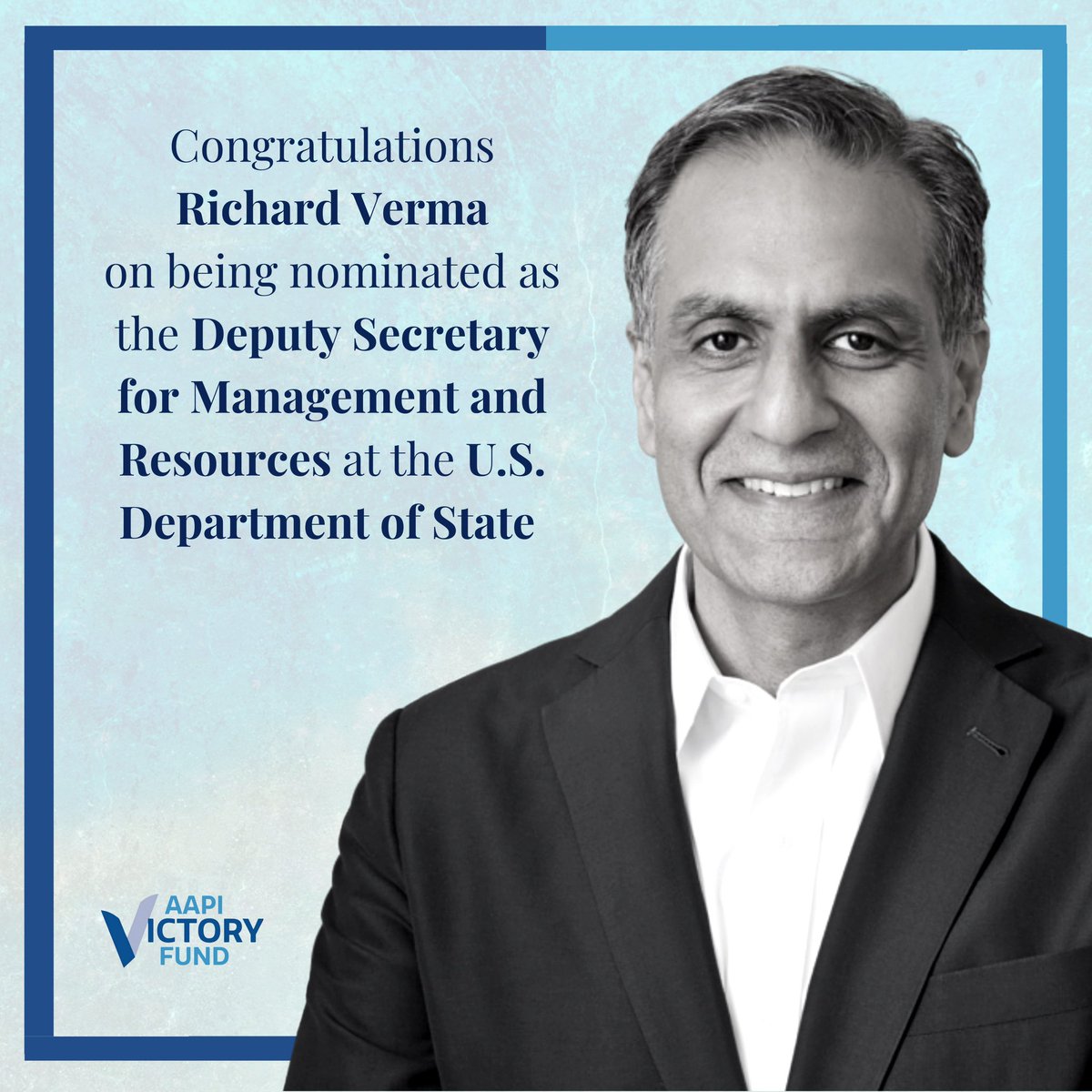 Another new year and another reason to celebrate! Congratulations to <a href="/RichardRVerma/">Rich Verma</a> on being nominated by <a href="/POTUS/">President Donald J. Trump</a> as the next Deputy Secretary of State for Management and Resources. We need more thoughtful and brilliant #AANHPI diplomats like Ambassador Verma in the administration
