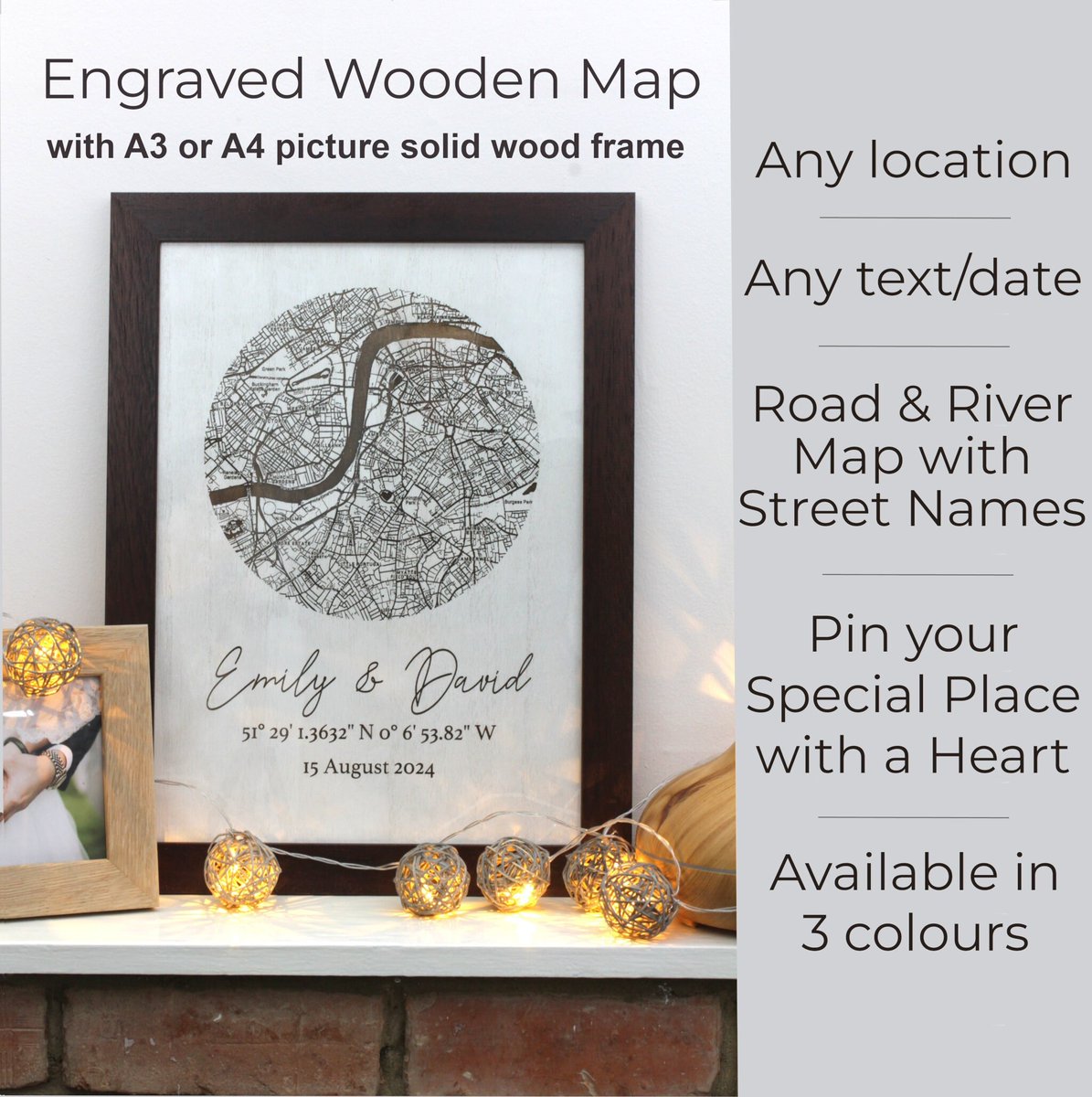 Excited to share the latest addition to my #etsy shop: Personalised Wooden Map Any Special Location Engraved | 3 Different colours of Solid Wooden Frame Anniversary | Home Coordinates | Wedding etsy.me/3CFi6jX #map #pictureframe #location #estyfinds #etsy