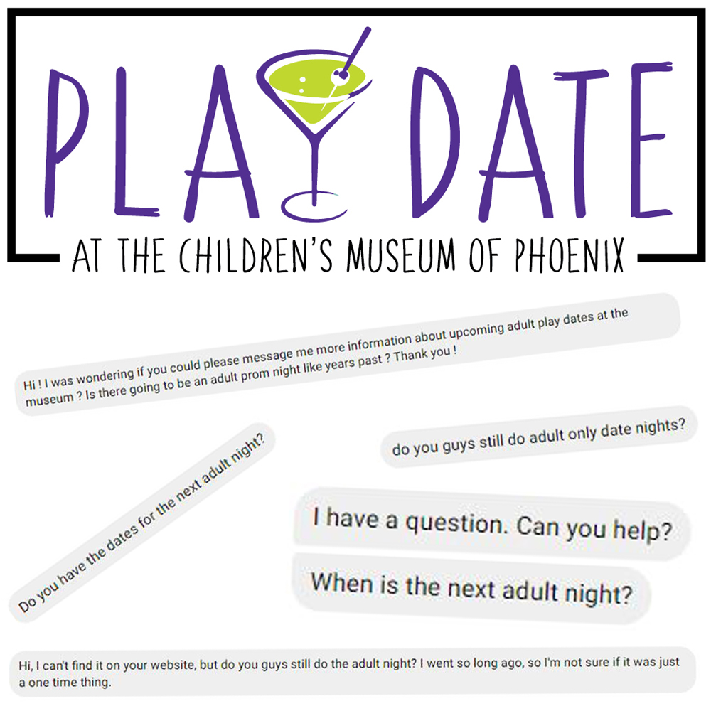 You asked. We delivered. PLAY DATE IS BACK! Party with us inside the Children's Museum of Phoenix for the first time since 2019! We'll have cocktails, craft beer, food trucks, retro games, giant games, and three floors of interactive exhibits to explore. bit.ly/PlayDateFeb2023