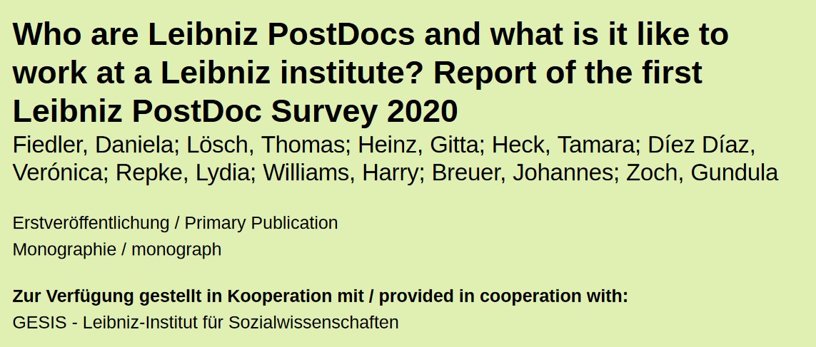 Report of the 1st <a href="/LeibnizPostDocs/">LeibnizPostDocs</a> Survey is now online, with over 800 participants from <a href="/LeibnizWGL/">Leibniz-Gemeinschaft</a> institutes of all topical sections

Check out short summary on our blog by <a href="/Fiedler_EvoEd/">Daniela Fiedler</a> &amp; <a href="/tloesch2/">Thomas Lösch</a> 
👉leibniz-postdoc.de/report-of-the-… 

three key findings summarized in short 🧵

1/