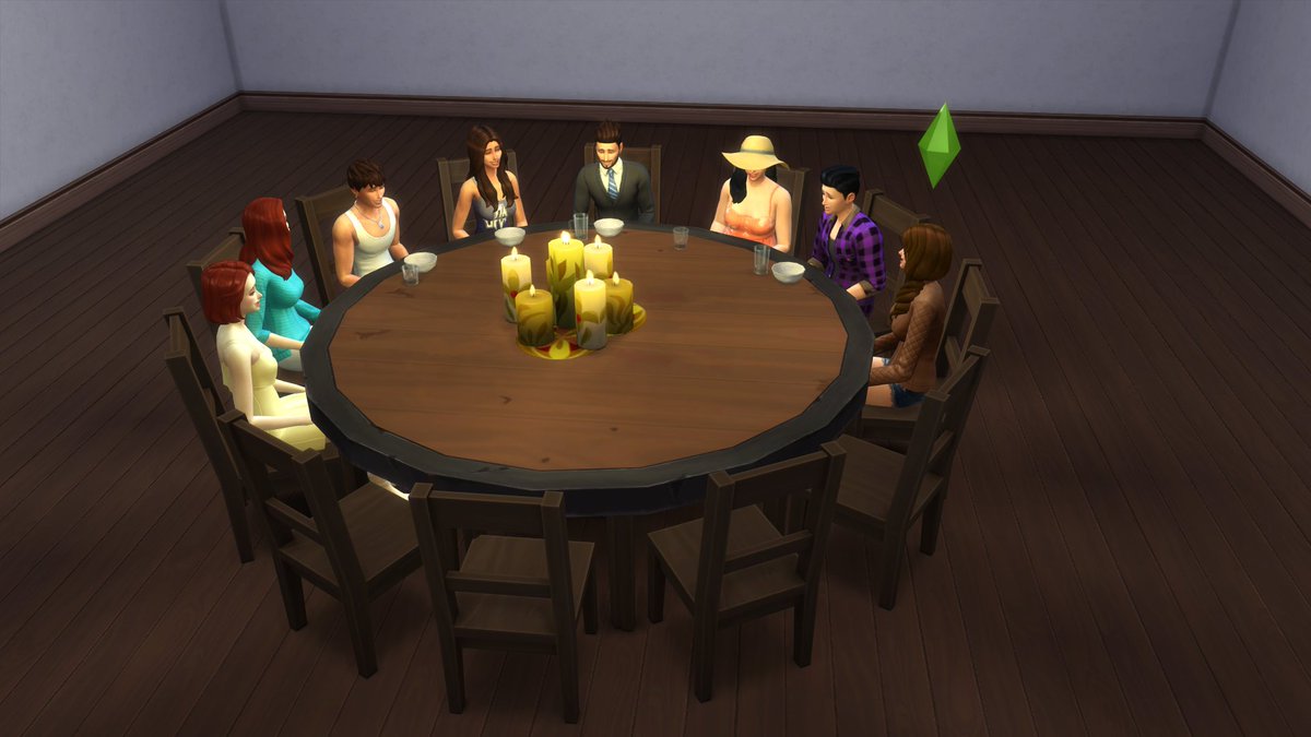 SimsilaSimrise's tweet photo. Well if #TheSims4 won't give us a table fit for 12 sims, I've got us covered with this functional base game table #ShowUsYourBuilds https://t.co/76A4woukHy