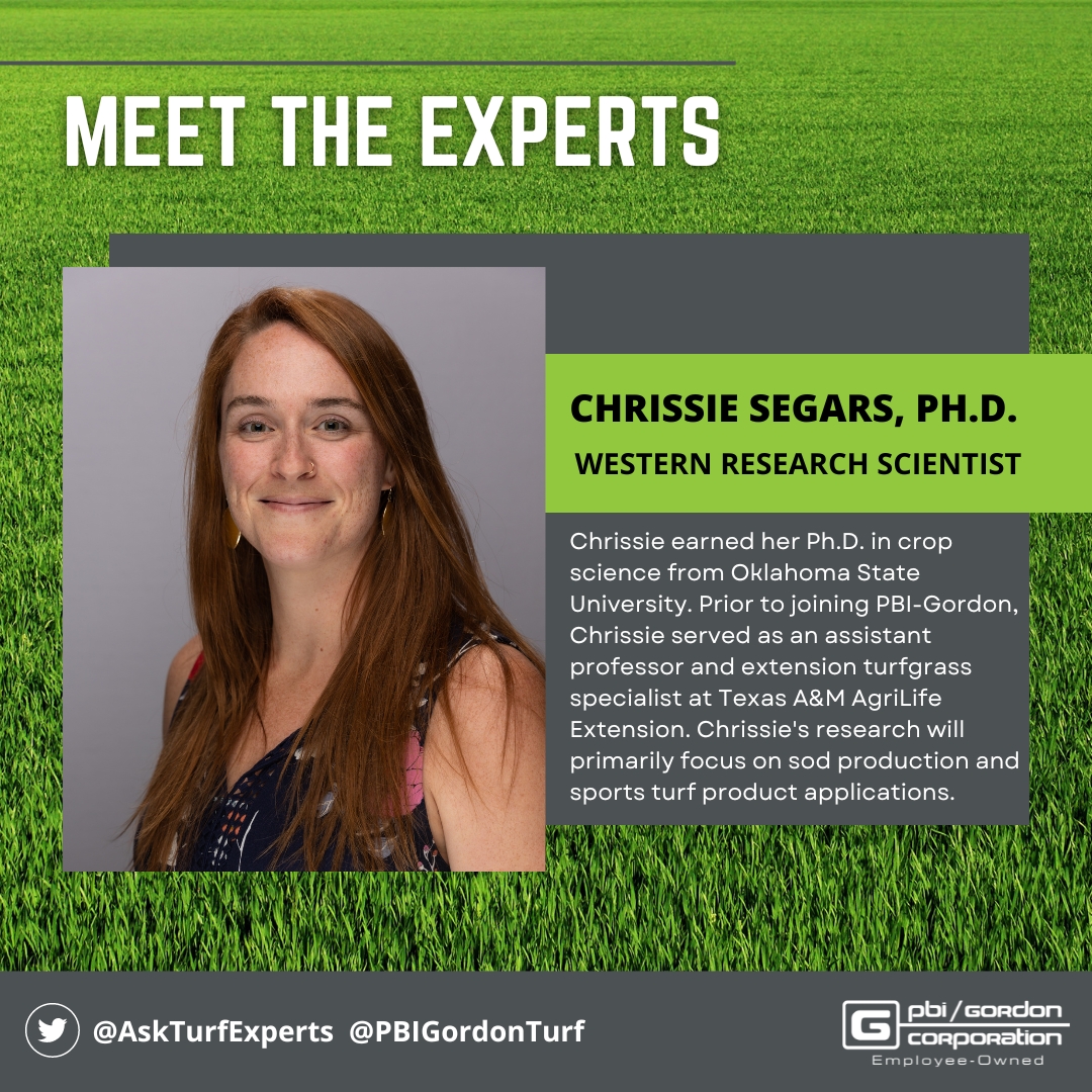 askturfexperts's tweet photo. Meet Chrissie Segars, Western Research Scientist! Chrissie joined PBI-Gordon in December & will focus her research on sod production & sports turf. She's an expert in all things turfgrass science, and we're thrilled to welcome her to our R&D team! #AskTurfExperts #MeetTheExperts https://t.co/C4tjGGH4RW