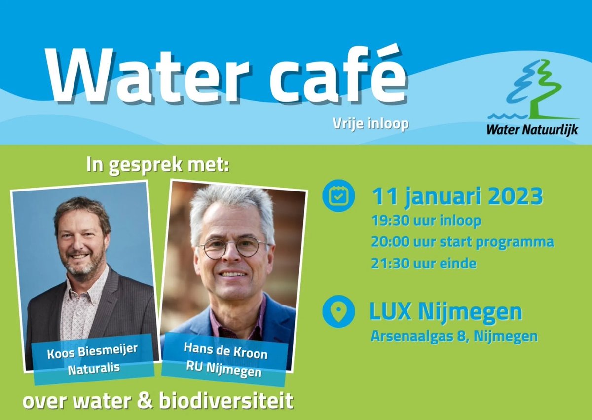 Zien we jullie morgenavond ook in Nijmegen in het Watercafé over #water en #biodiversiteit?