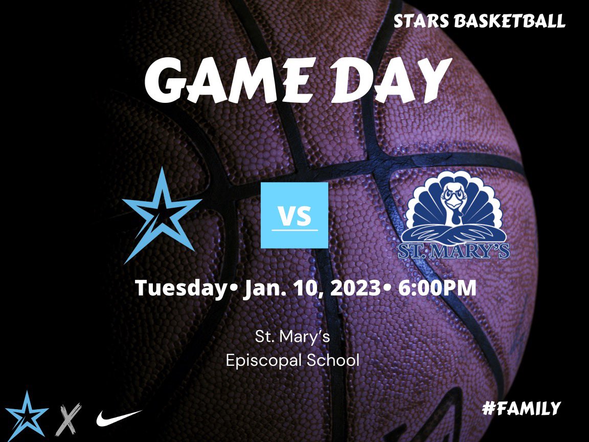 saastarsbball's tweet photo. ✨Game Day!✨

🆚 St. Mary’s 
⏰ V 6:00
📍 St. Mary’s Episcopal School 

#GoStars |#Family https://t.co/LeciWZDLPb