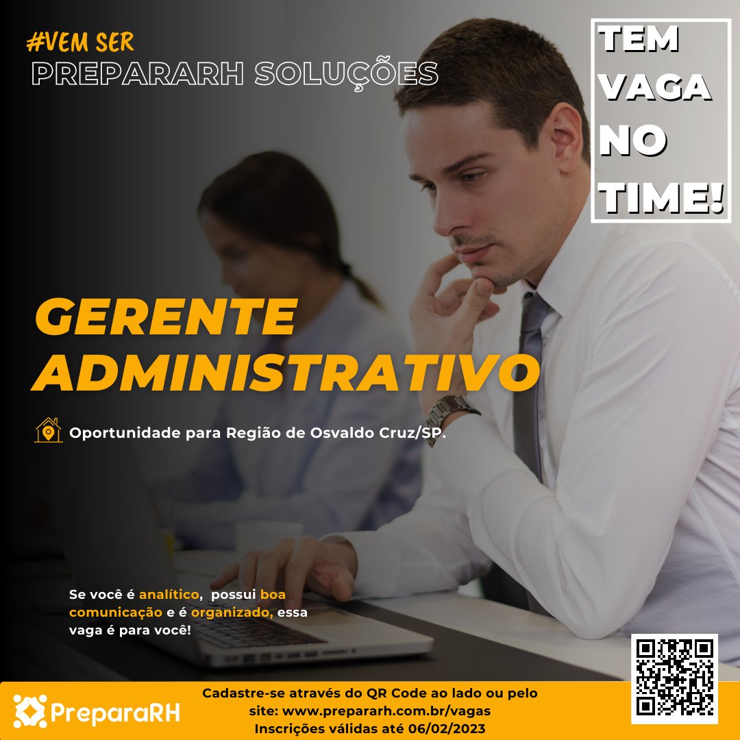 PreparaRh's tweet photo. Nova oportunidade de emprego oferecida pela @PreparaRh para Osvaldo Cruz/SP!

Estamos recrutando 
*** Gerente Administrativo !

#compartilhe com sua rede e boa sorte a todos!

#TemosVagas #OportunidadeDeEmprego #rh #prepararh https://t.co/trEUfKEbBd