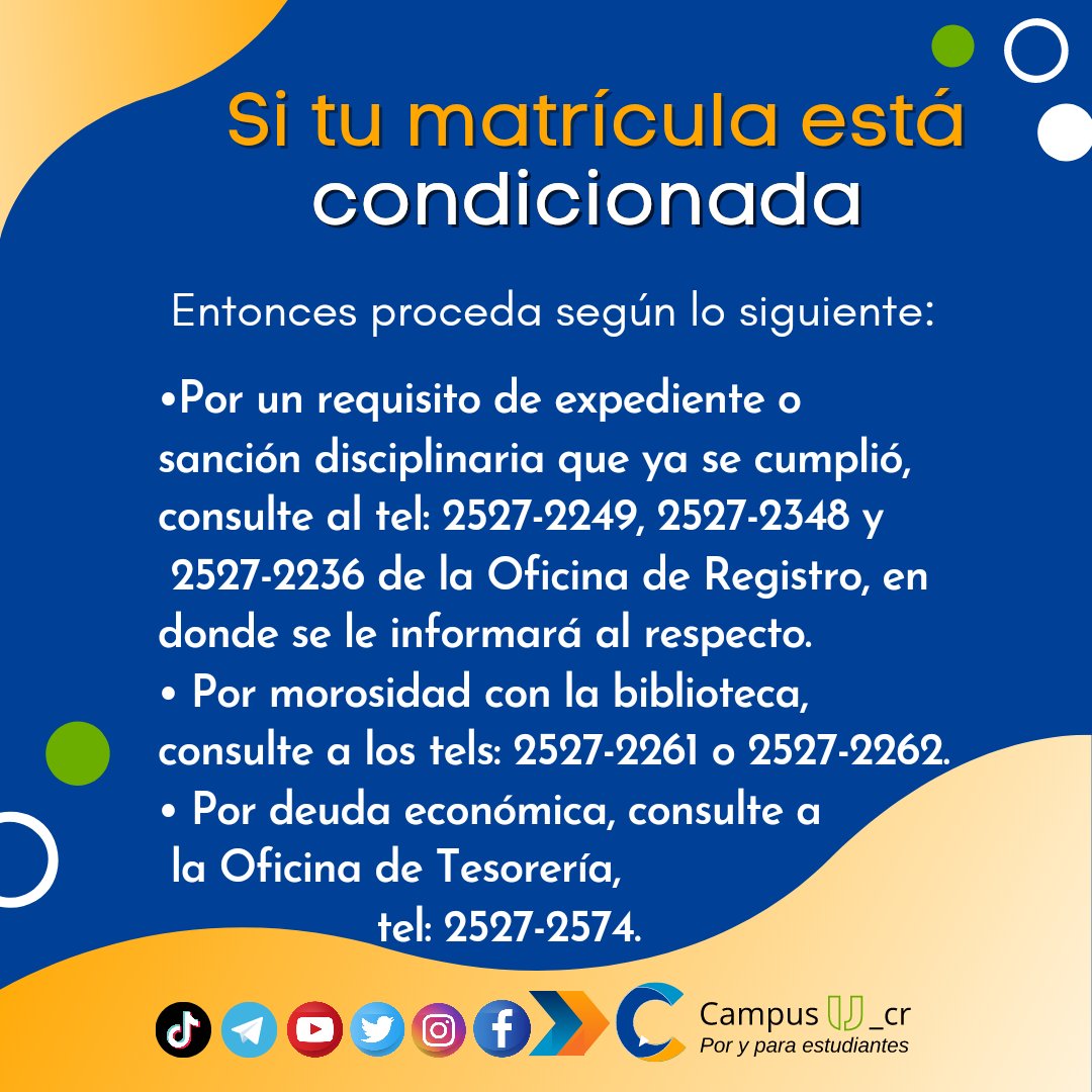 CampusU_cr's tweet photo. 🥺Si tu matrícula aparece con algún  condicionamiento ten encuenta está info👇
Info tomada pag:17
https://t.co/uuqFt968OA https://t.co/HbaWim6vSf