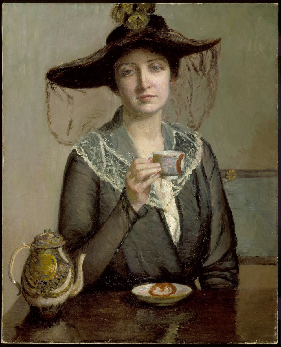 Nothing sounds better than a warm cup of tea on this chilly, rainy Tuesday! What kind of tea is your favorite? 🍵 Artwork: Lilly Cabot Perry, 'A Cup of Tea,' oil on canvas, late 19th century or early 20th century.