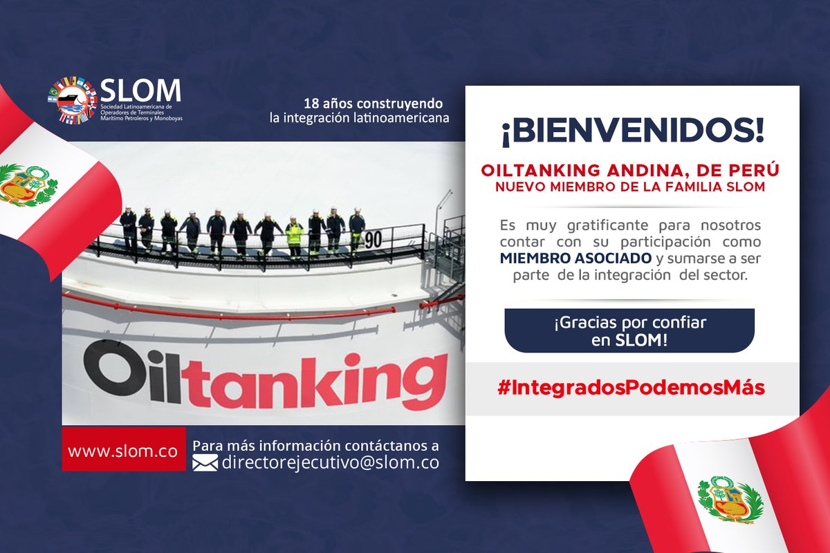 ¡Un nuevo Miembro Asociado llega para ser parte de esta gran Comunidad!

Le damos la bienvenida a Oiltanking Andina de Perú, agradeciendo su voto de confianza y compromiso.

En este 2023, seguiremos demostrando que #IntegradosPodemosMás