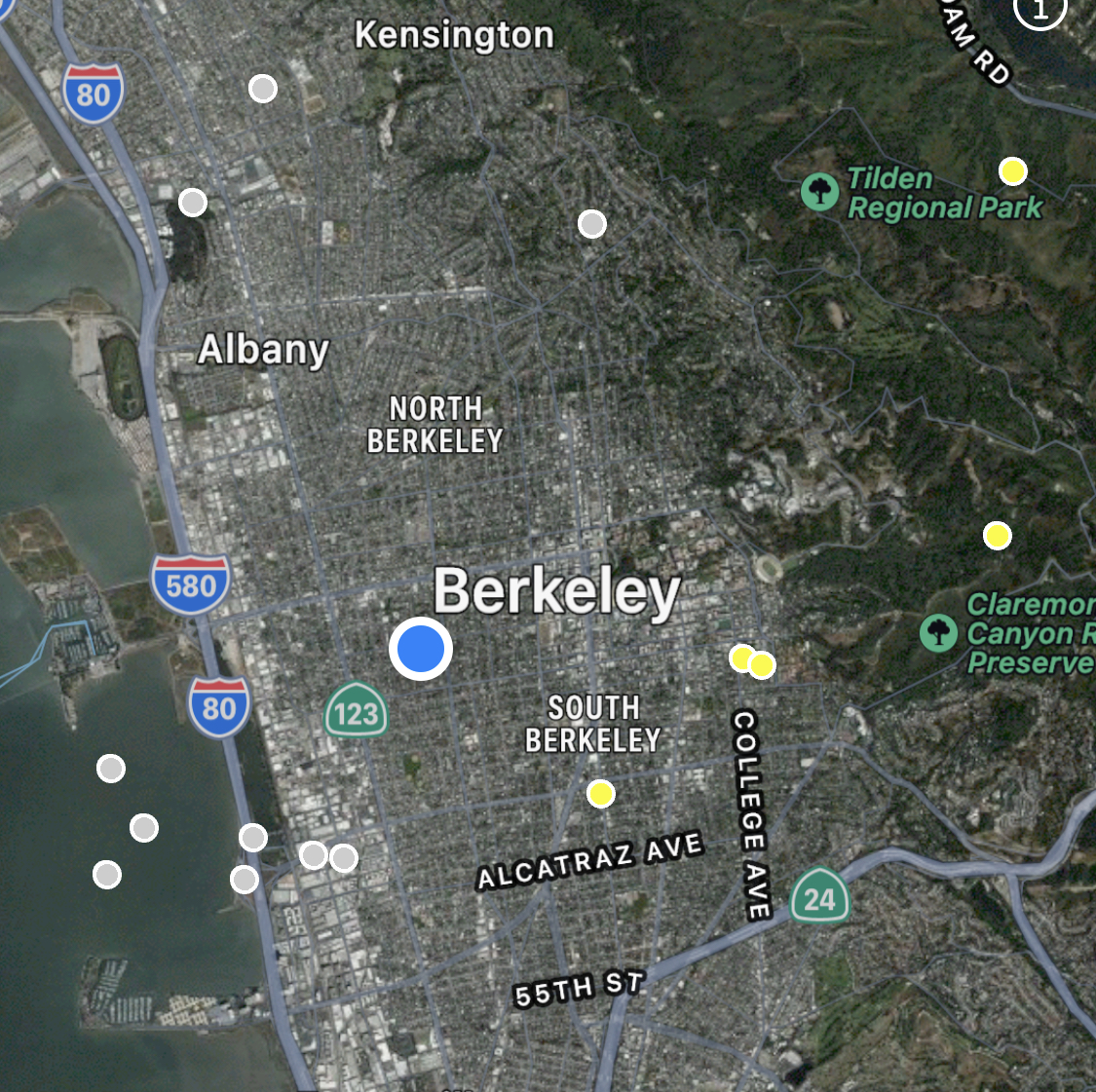 A number of lightning strikes hit Berkeley between 12:33 p.m. and 12:36 p.m., according to the My Lightning Tracker app.