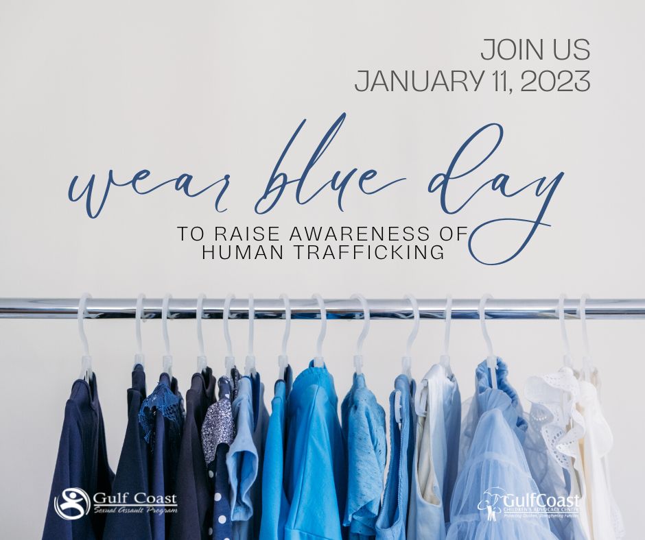 While the entire month of January is Human Trafficking Awareness Month, January 11 is HT Awareness Day. The "Wear Blue Campaign" is a national public awareness campaign designed to educate all to recognize the indicators of HT and how to respond to possible cases appropriately.