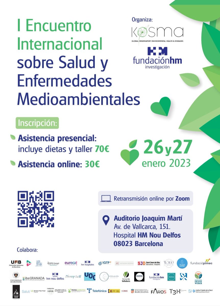 KsmObservatory's tweet photo. I Encuentro Internacional sobre Salud y Enfermedades Medioambientales 
26 y 27 enero
Hospital HM Nou Delfos
Ponentes prestigio internacional
Retransmisión online
Inscríbete https://t.co/bBAdJnI1oZ

Organiza @KOSMAobservatory @HMHOSPITALES #FundaciónH https://t.co/zOsHJDOgvA
