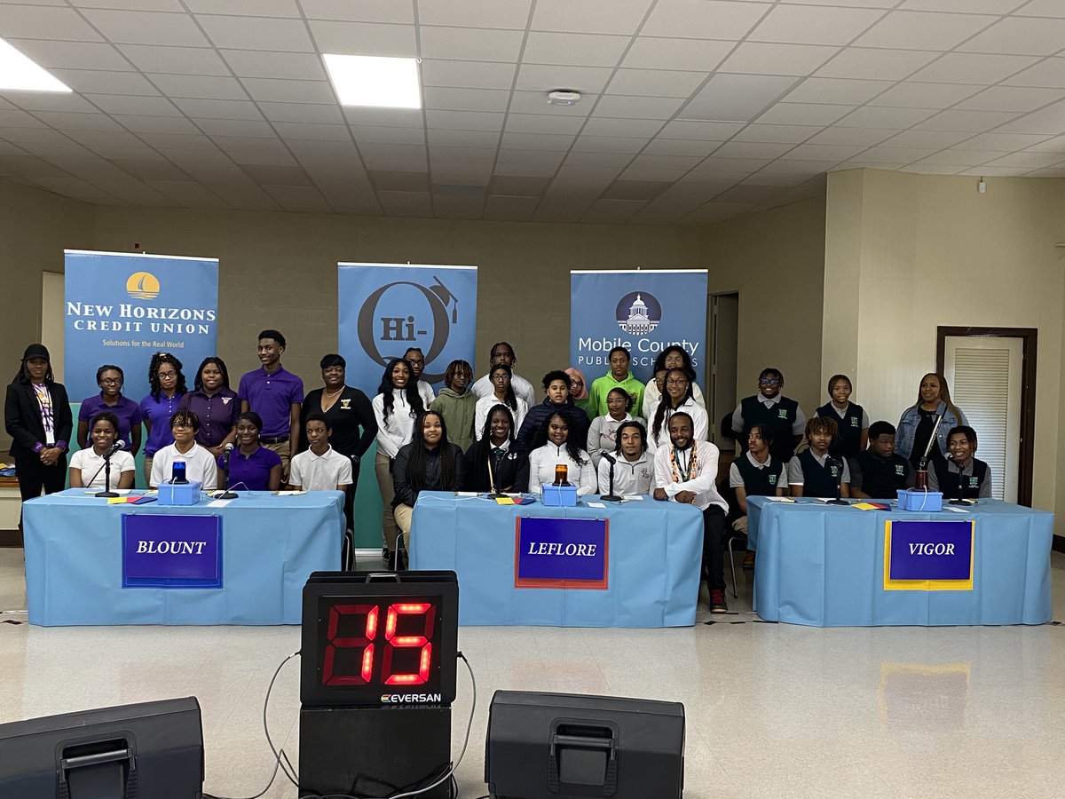 We are ready for Hi-Q Match #2 Good luck! Leopards, Rattlers, and Wolves!!! <a href="/MobilePublicSch/">MobilePublicSchools</a> <a href="/NewHCU/">New Horizons CU</a> <a href="/BlountLeopards/">Mattie T. Blount High School 🐆</a> <a href="/JohnLLeFlore/">John L. LeFlore Magnet High School 🐍</a> <a href="/vigorhighschool/">Vigor High School</a>