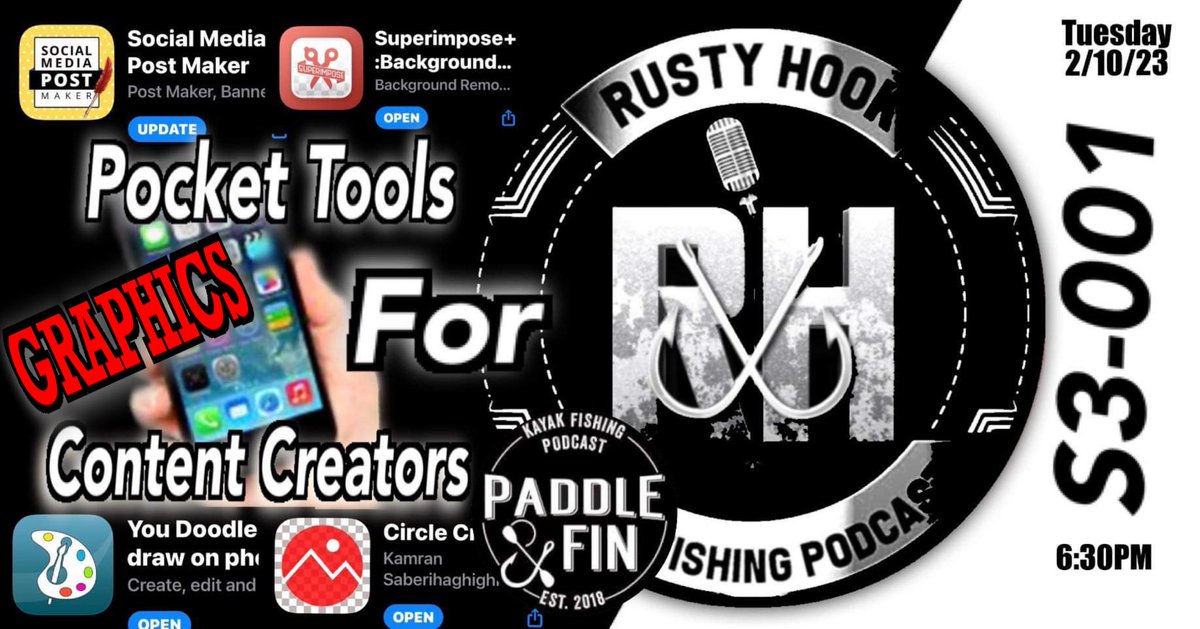 jkrappjr's tweet photo. Join me tonight 8pm for the #rustyhookpodcast 1st show of 2023. l talk/walk you through some tools useful for content creators built directly from your IPhone @PayneOutdoors @DUBROFishing @WestbrookSupply @feelfreeus @eastportmarina @ACEadventures @wvkayakanglers @NRSWEB https://t.co/AhM66EtHBA