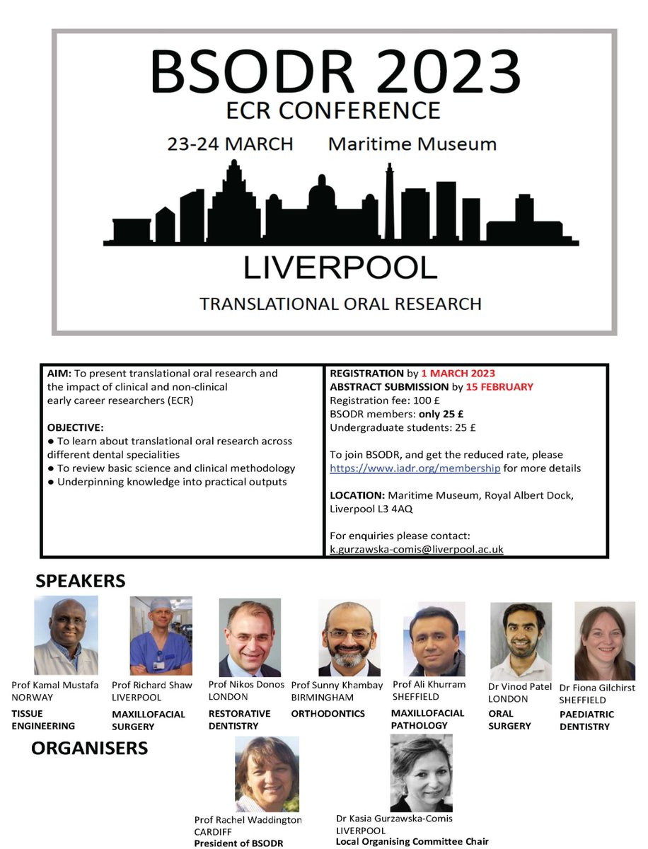 BSODR ECR Conference 23-24 March 2023 in Liverpool! Book the date and discover Translational Oral Research with excellent speakers