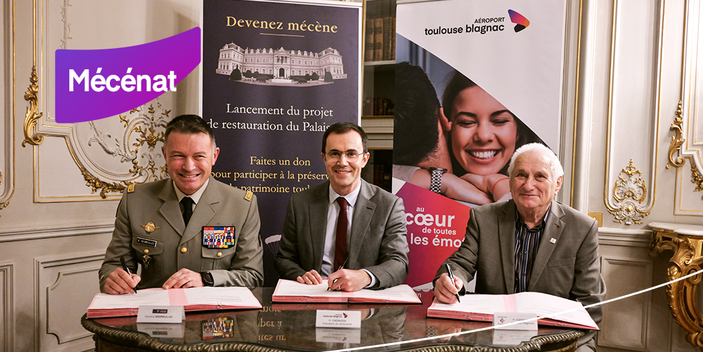aeroport_tls's tweet photo. Dans son objectif de renforcer son ancrage local, ATB a signé hier, une convention de mécénat avec le Ministère des Armées et @fond_patrimoine pour soutenir le projet de restauration du Palais Niel, quartier général du @11EBP et demeure emblématique de Toulouse ! ✒️🤩 https://t.co/ZXkVF76YHb