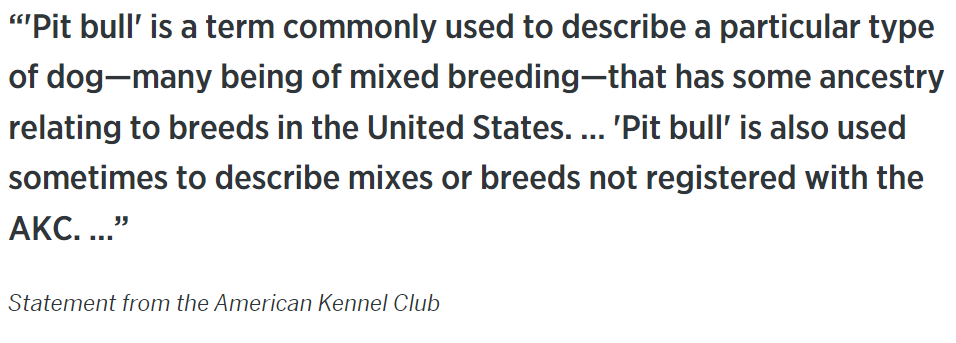 LeMeph's tweet photo. @SofiaDorry @wangolian @MattWalshBlog If you don't understand how the numbers are arrived at, then you can't understand the stats. "Pit bull" is multiple breeds, that they're comparing to singular breeds. https://t.co/mZ96GAsMaC