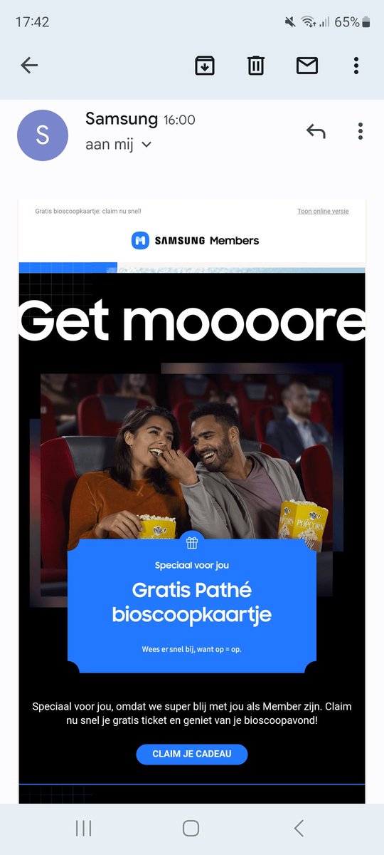 EnthovenJos's tweet photo. Samsung maakt je blij met een dooie mus, gratis bioscoopkaartje.
Helaas uitverkocht.#Samsung https://t.co/yuHKiBUeFL