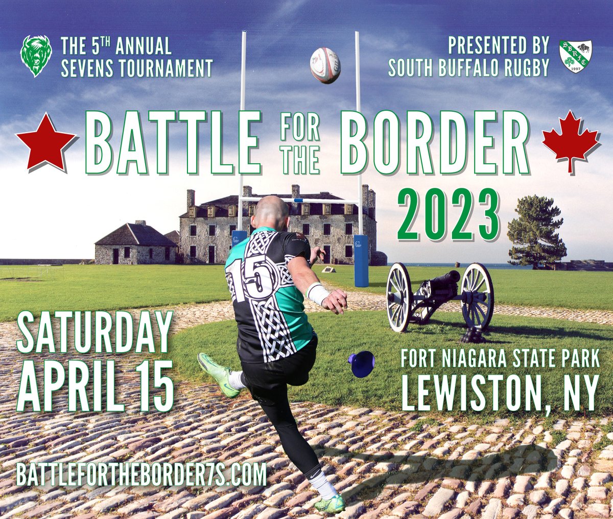 IT'S BACK! The 2023 Battle For The Border 7s Tournament! April 15, 2023 at Fort Niagara State Park. The event will be again open to all University Women and Men, U19, Senior Men/Women. For more information and how to register, visit battlefortheborder7s.com