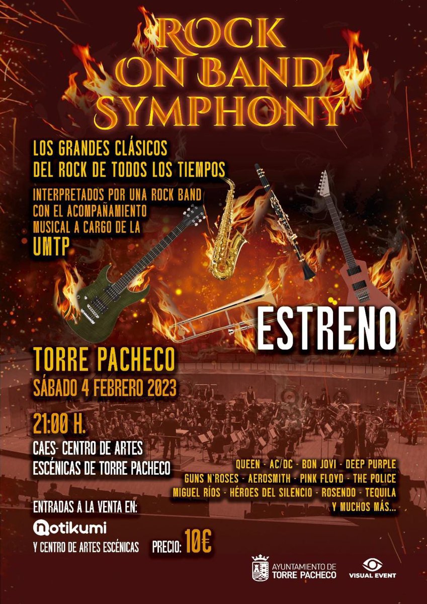 UMTP1's tweet photo. 🔊Sábado 4 de febrero, nuestra próxima actuación, bajo el título: Rock on band symphony

🎵Un programa de estreno, con los  grandes clásicos del rock

🎟️ Adquiere tu entrada en la taquilla del CAES o aquí:
https://t.co/iePNyd8lno 

🗓️:SÁBADO 4 de FEBRERO
🕘:21:00h
📍:CAES https://t.co/d6RQTdn4Kn