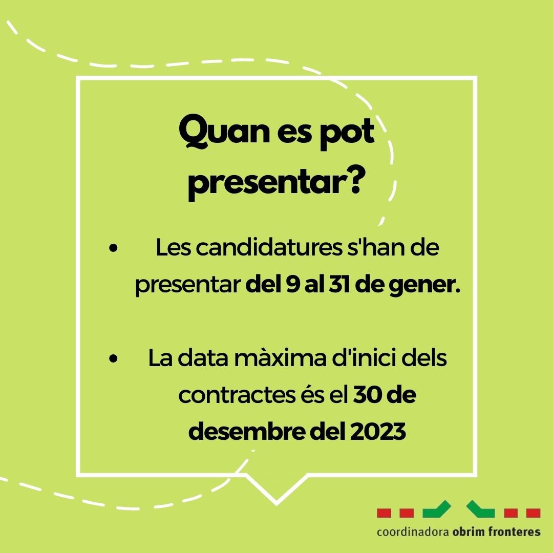 CoordinadoraOF's tweet image. Presentació candidatures del 9 al 31 de gener ⏳
Obrim els MD i el correu per a entitats, AFAs, petites associacions… que vulguin implicar-se en #AcolXTotes i necessitin suport
📩 coordinadora.obrim.fronteres@gmail.com 

#RegularitzacioXTotes #ACOL #impactesocial #dretaltreball