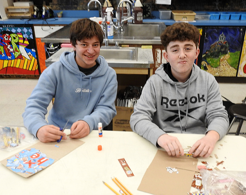 CommackSchools's tweet photo. Inspired by the work of artist Michael Albert, students in the Studio in Digital Media Art class are creating intricate mosaic collages using cereal box cuttings. #PopArt #Cerealism #MackArt #CommackHighSchool #CommackSchools @Rraeihle https://t.co/XqLvbfVfhx
