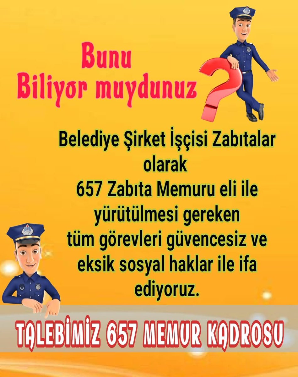 SirketZabitasi's tweet photo. @tgrthabertv @ekremacikel Ekrem Açıkel ile TGRT Ana Haber  @ekremacikel
Belediye Şirket İşçisi Zabıtalarız
Fakat kadrolu değiliz
Aynı işi yaptığımız zabıta memurları ile eşit olmayan sosyal haklar ve gelecek endişesi yaşayarak mevzuata aykırı görev ifa ediyoruz 

657 Memur Kadrosu  #bekliyoruz
@vedatbilgn https://t.co/9Vwq3K5RW1